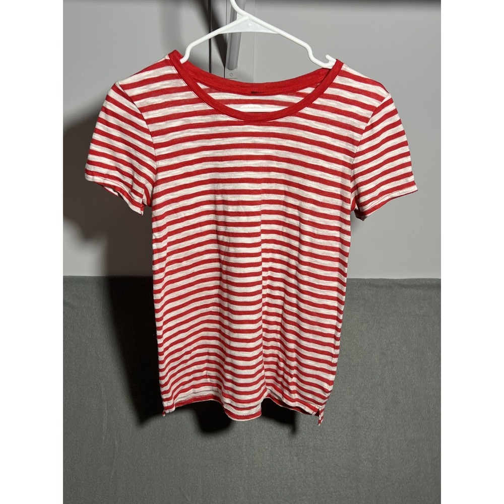 Old Navy Women's Size S Small Red White Striped Short Sleeve T-Shirt Top Cotton